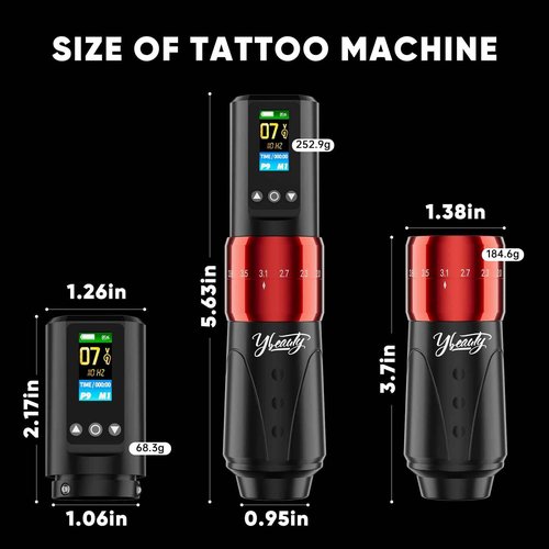 Complete Tattoo Gun Machine Kit, Cordless Rotary Tattoo Pen Kits with 2Pcs 1,600 mAh Battery, 20Pcs Tattoo Cartridge Needles, Professional 7 Strokes Length Tattoo Gun for Artists (Red, 102Pcs)