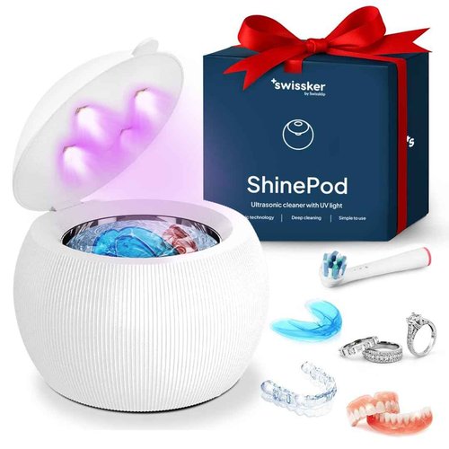 Swissklip ShinePod Ultrasonic Dental Cleaning Pod | Ultrasonic Retainer Cleaner Machine | Mouth Guard Cleaner| Night Guard Cleaner| Aligner Cleaner | Denture Cleaner - White