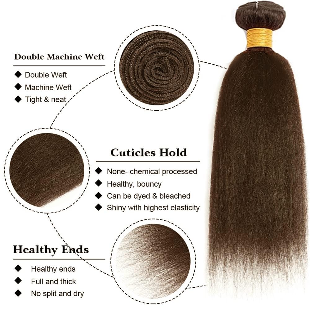 Giginger Brazilian Human Hair Bundles 18 20 22 Inch Chocolate Brown Yaki Wave Human Hair Bundles Brazilian Unprocessed Virgin Quick Weave Hair for Black Women