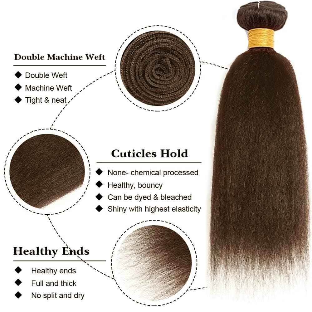 Giginger Brazilian Human Hair Bundles 26 28 30 Inch Chocolate Brown Yaki Wave Human Hair Bundles Brazilian Unprocessed Virgin Quick Weave Hair for Black Women