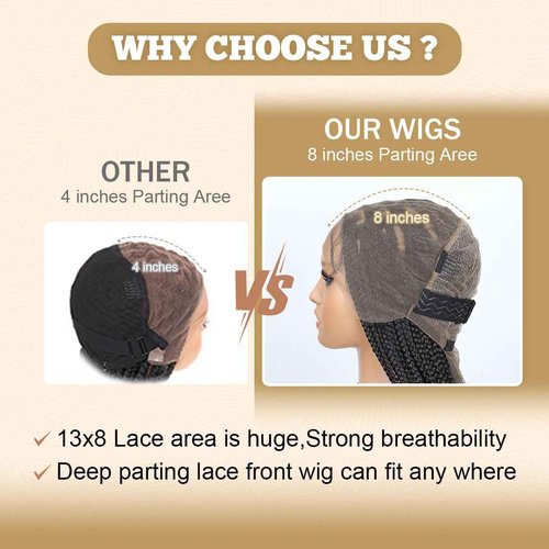 lounoke 13x8 Braided Lace Front Wigs for Black Women, 36 inch Knotless Box Braids Wigs with Baby Hair, Black Synthetic Medium Braided Wig