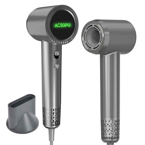 ACSGPG Hair Dryer - 110000 RPM High-Speed Brushless Negative Ionic Hair Blow Dryer - Fast Drying, Low Noise, Lightweight & Thermo Control - Hairdryer with 360° Magnetic Nozzle for Home, Travel(Gray)