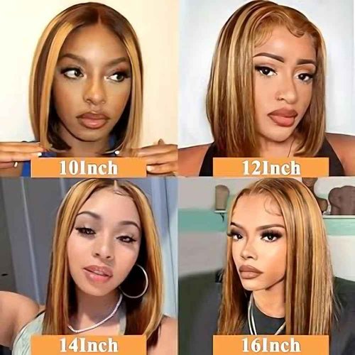 Highlight 4/27 Honey Blonde Wear and Go Glueless Bob Wig Human Hair 5x5 Hd Lace Closure Wigs 12 Inch 200 Density Straight Ombre Brown Bob Lace Front Wig No Glue Pre Plucked Baby Hair for Women