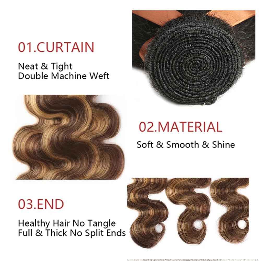 30 32 34 inch Ombre Bundles Human Hair Honey Brown Bundles P4/27 Human Hair Bundle Highlight Body Wave Bundle