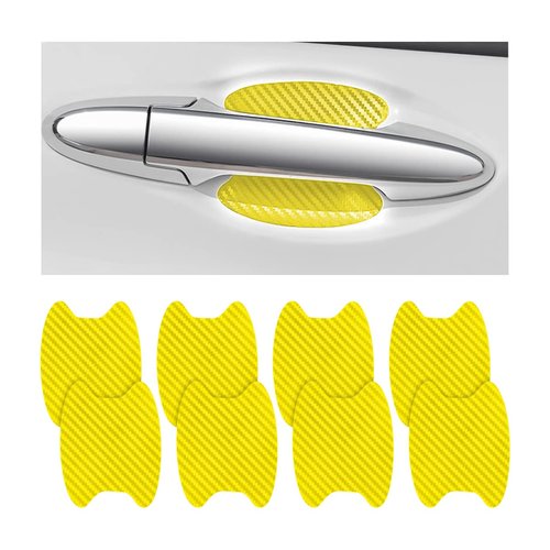 8PCS Car Door Handle Sticker, Carbon Fiber Anti-Scratches Car Door Cup Protector, Non-Marking Auto Door Handle Protective Film, Self-Adhesive Door Side Paint Protector for All Cars (Yellow/8PCS)