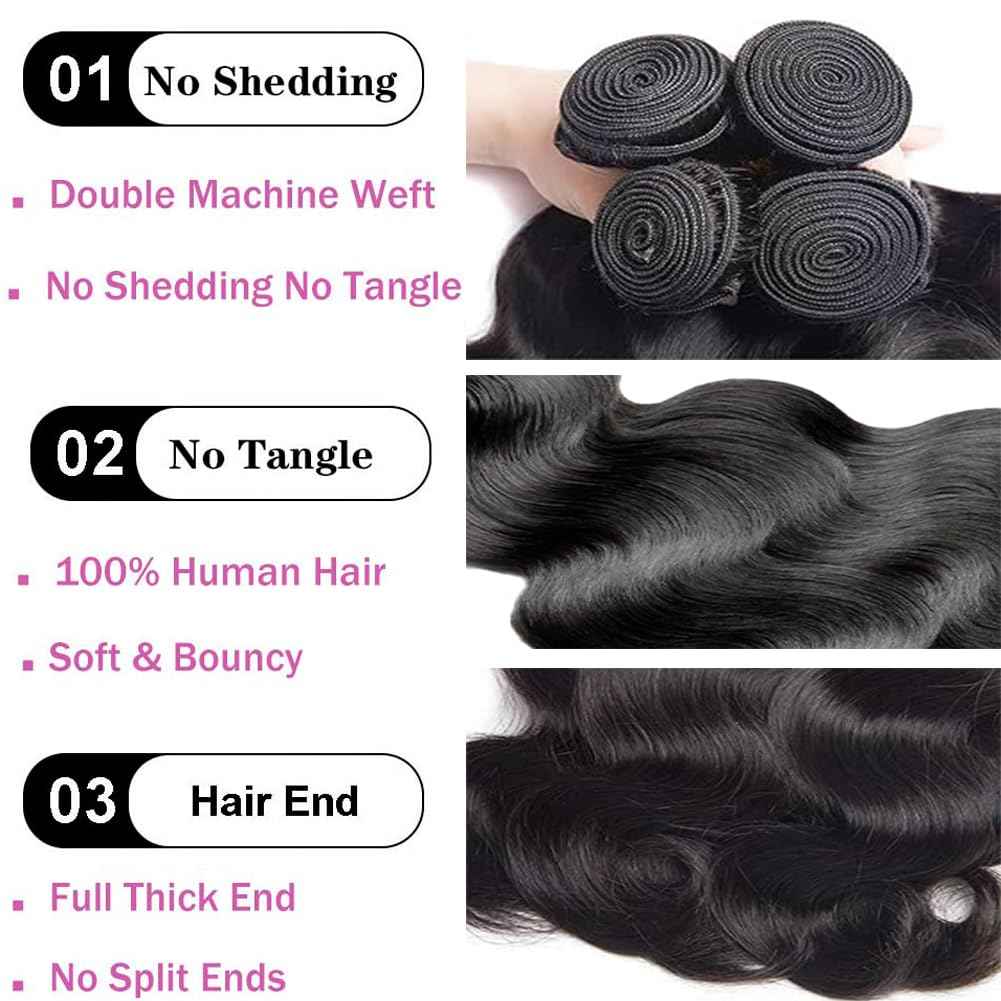Human Hair Bundles Body Wave 16 18 20 22 Inch 4 Bundles Human Hair Extensions 100% Unprocessed Brazilian Virgin Human Hair double Weft Deals Quick Weave Bundles Hair Natural Black Color