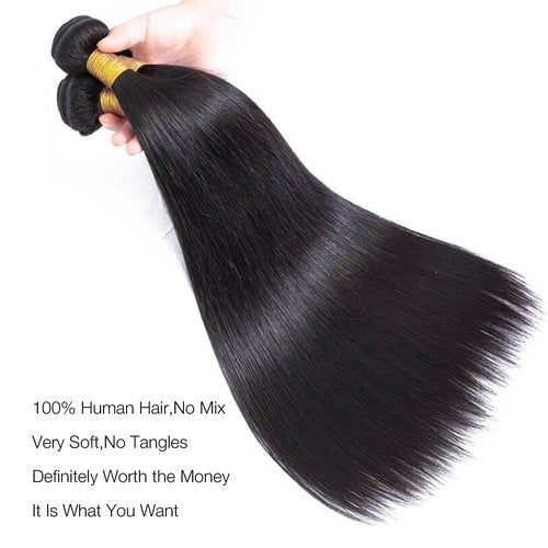 SilkSleek Straight Hair Bundles - 10 12 14 Inch | 100% Unprocessed Brazilian Virgin Human Hair | 3-Pack Quick Weave Bundles with Glossy Finish for Women