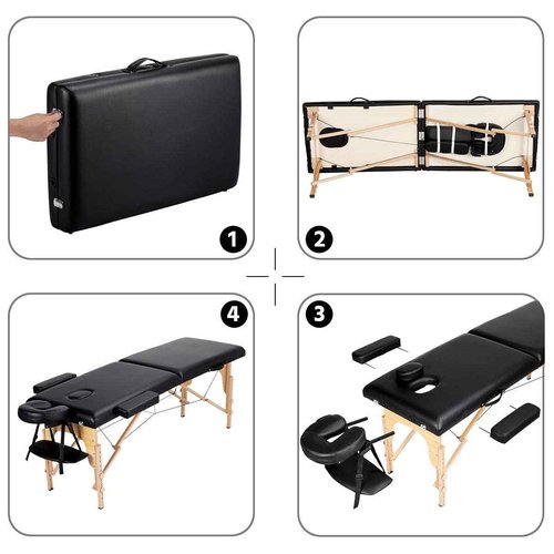 Yaheetech Massage Table Portable Lash Beds Spa Bed Massage Couch Foldable Spa Tables Adjustable 2 Fold with Non-Woven Bag 24 inch, Black