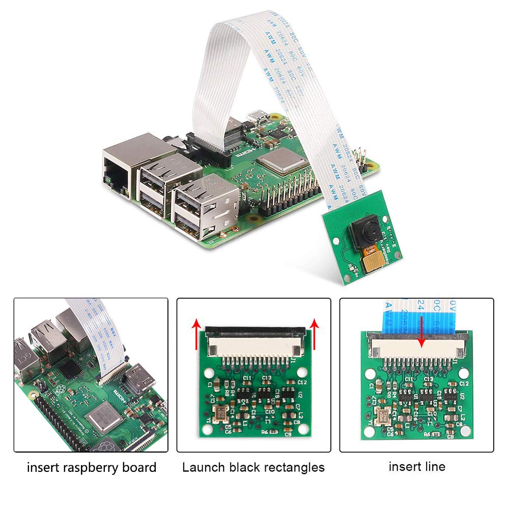 Aokin for Raspberry Pi Camera Cable, Ribbon Flex Extension Cable Set (7 Pcs), 5.90/11.81/19.68/39.37/78.74in White Cable for Pi A/B/B+, 2, 3 3B+, 4; 6.30/11.81in Golden Cable for Pi Zero/Zero w