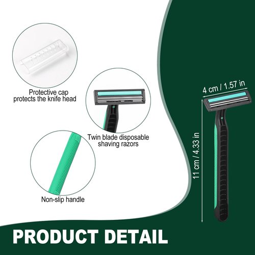 Fafortune Disposable Twin Blade Razors in Bulk, Individually Wrapped - Clear Safety Cap, For Homeless, Hotel, Airbnb, Travel (pack of 400,green)