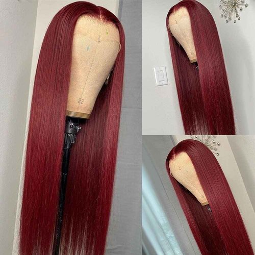 afsisterwig 99J Burgundy Wine Red Silky Straight Transparent 13x4 Lace Front Brazilian Human Hair Wigs Pre Plucked Remy Hair 180% Virgin Hair Wigs (20inch, 13X4 lace Front)