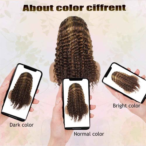 Leximi Honey Blonde 13x4 Deep Wave Lace Front Wigs Human Hair Pre Plucked with Baby Hair 4/27 Highlight Glueless HD Transparent Lace Frontal Wigs for Black Women 180 Density (18 Inch)
