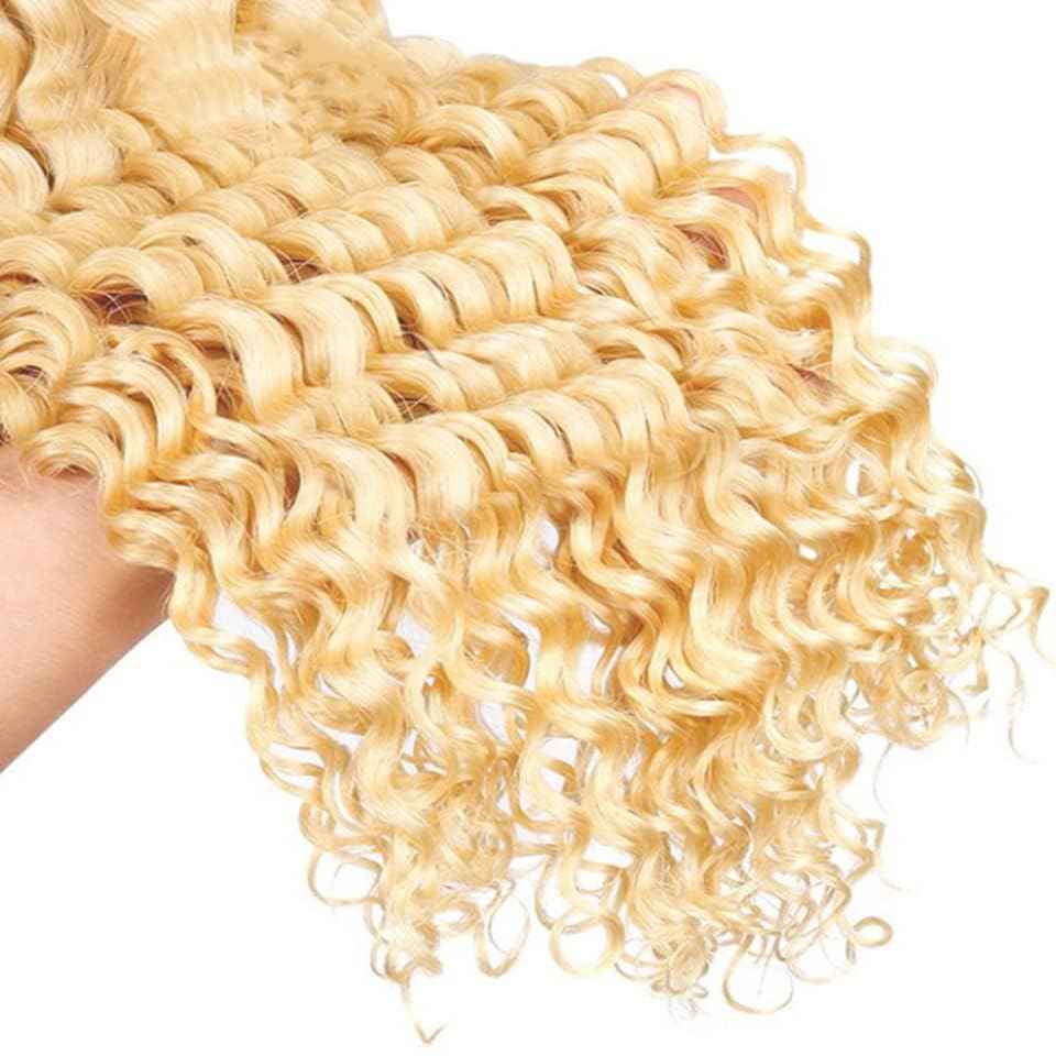 Giginger Brazilian Human Hair Bundles 22 24 26 Inch Blonde 613 Color Deep Wave Bundles Human Hair Unprocessed Virgin Quick Weave Hair for Black Women