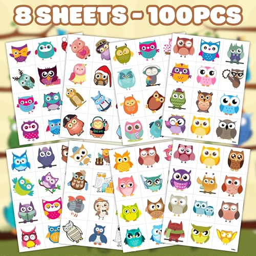 96PCS Owl Temporary Tattoos Stickers for Kids - Cute Party Favors, Birthday Party Tattoos, Classroom Prizes, Christmas & School Gifts, Fun Tattoos for Boys & Girls