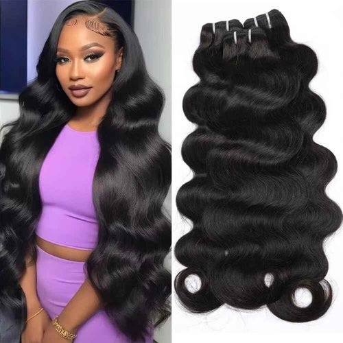 MSGEM 15A Body Wave Bundles Human Hair Brazilian Body Wave Human Hair Weave 1 bundle 28 Inch 100% Unprocessed Virgin Human Hair Extensions for Black Women Natural Color