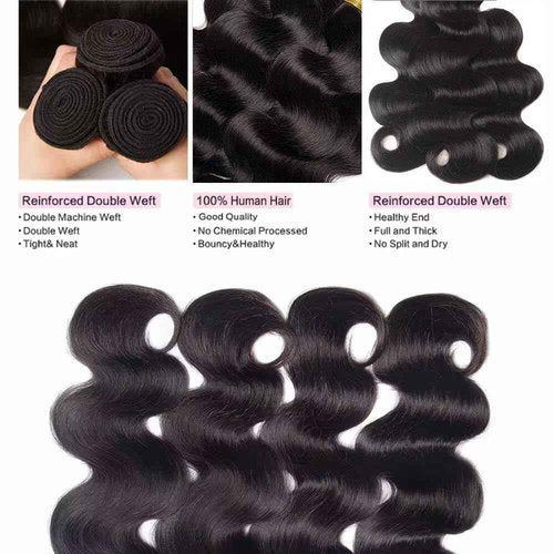 Rumdiku 12A Human Hair Bundles Body Wave Bundle Human Hair 18 20 22 Inch 100% Unprocessed Brazilian Virgin Hair Bundle Deals Weave 3 Bundle Human Hair Extensions Body Wave Bundles Natural Black