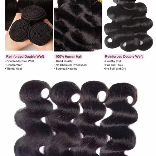 Rumdiku 12A Human Hair Bundles 20 20 20 Inch Body Wave 100% Unprocessed Brazilian Virgin 3 Bundles Double Weft Body Wave Natural Black