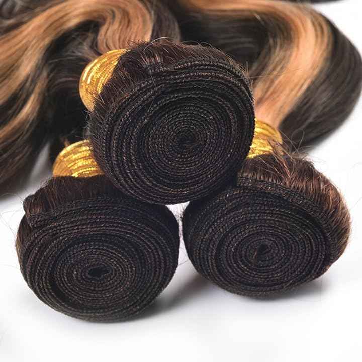 26 28 30 Inch Brown Human Hair Bundles Highlight Body Wave Bundles Ombre Human Hair Bundles 8A Brazilian Unprocessed Virgin Hair 3 Bundles P1B/30 Body Wave Human Hair Bundles