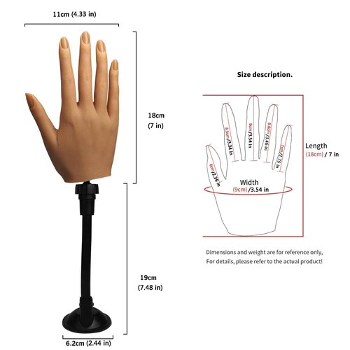 Silicone Practice Hand for Acrylic Nails, Bendable Female Mannequin Life Size Practice Hand with Stand for Nails Practice Nail Art Tools (3#-2P)
