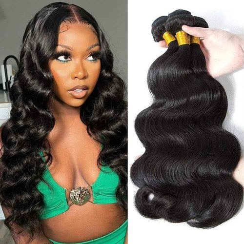 Ladiaryf Body Wave Human Hair Long Brazilian Virgin Hair Bundles - Natural Black Color, Can Be Dyed and Styled - 3 Weave Bundles - Total 300g - 22, 24, 26 Inch
