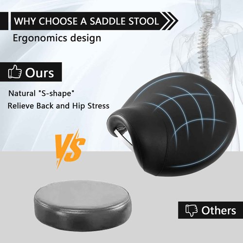 Saddle Stool with Wheels 300 lbs Weight Capacity, Heavy Duty Rolling Stool for Medical Massage Salon Kitchen Spa Drafting Nail-Tech,Height Adjustable,360 Swivel,Wide Thick Seat Padding (Premium Black)