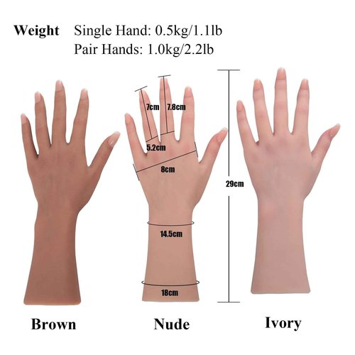 QIAOYIQIAO Silicone Realistic Female Hand Acrylic Nails Pratice Training For Nail Art Showing Jewelry Life Size Female Model Flexible Bendable (Pair Hand-Without Skeleton, Nude)