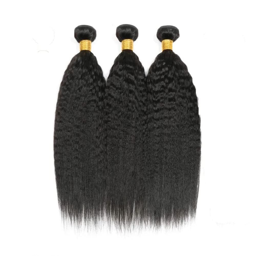 Giginger Brazilian Human Hair Bundles 20 22 24 Inch Natural Black Yaki Wave Bundles Human Hair Brazilian Natural Black Unprocessed Virgin Quick Weave Hair for Black Women