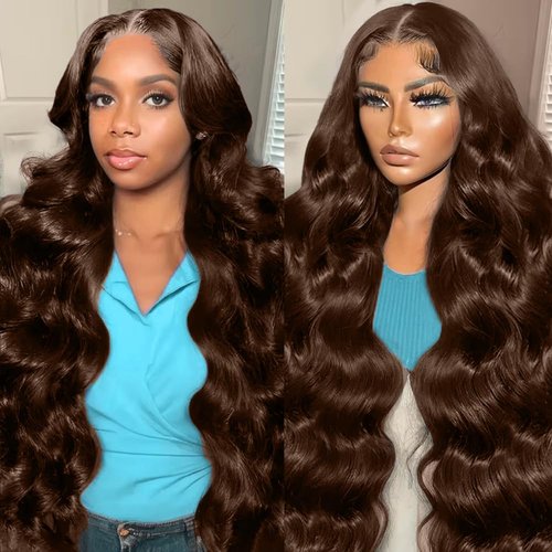 LAPONDAI 13x6 Chocolate Brown Lace Front Wig Human 200% Density Body Wave Wig HD Transparent Front Wig Human Hair Pre Plucked with Baby Hair Brown Colored Wigs Brown Wig 28 Inch