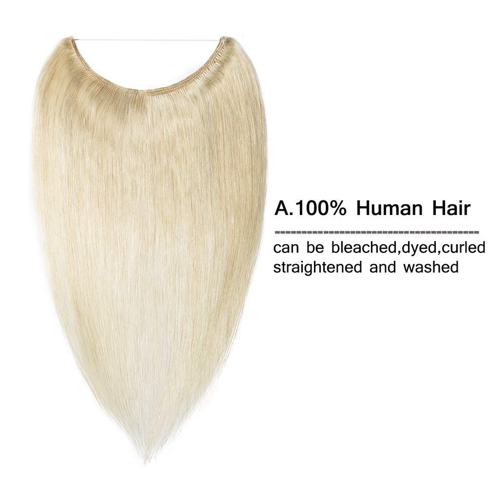 MY-LADY Thicker One Piece Wire Hair Extensions Real Human Hair 18 Inch Invisible Wire Headband Secret Miracle Wire Hidden Fish Line Hair Extensions Platinum Blonde 100g