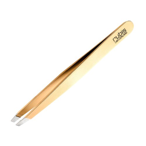 Rubis Classic Stainless Steel Slanted Tweezers for Precise Eyebrows and Hair Removal, The Gold Collection, Gold, 1K103