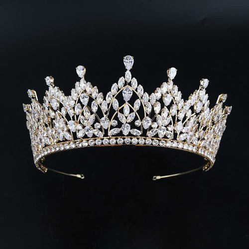 Luxury Large Bridal Tiaras for Wedding 5A Level Cubic Zirconia Sweet 16 Quinceanera CZ Pageant Princess Queen Crowns Bride Headpiece Hair Accessories HB076 (Silver)