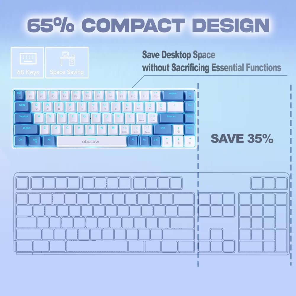 abucow 60% Mechanical Keyboard with Colorful Backlight 68-Key Gaming Keyboard White Red Keycaps - Red Switches for a Premium Typing and Gaming Experience PC Mac (White-Red)
