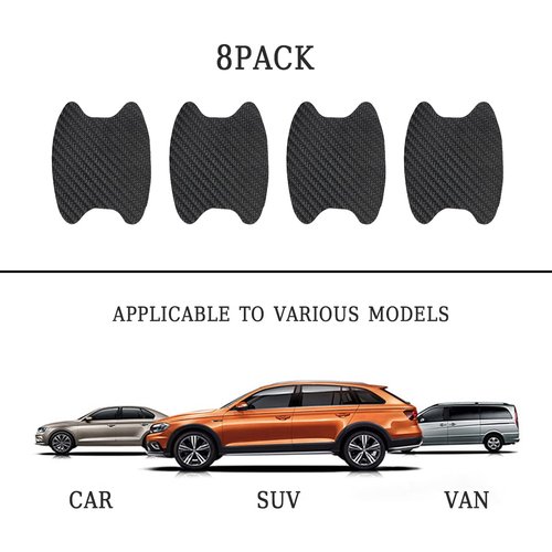 8PCS Car Door Handle Sticker, Carbon Fiber Anti-Scratches Car Door Cup Protector, Non-Marking Auto Door Handle Protective Film, Self-Adhesive Door Side Paint Protector for All Cars (Black/8PCS)