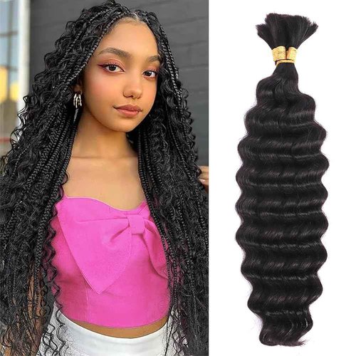 Yamikk Human Braiding Hair for Boho Braids No Weft 18 Inch Curly Boho Hair for Braiding Knotless 12A Deep Wave Bulk Bohemian Human Hair 1 Bundle/80g