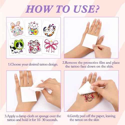 Konsait 50 Sheets Anime Tattoos, Cartoon Mixed Style Cat Tattoos, Individually Wrapped, Watercolor Cat Temporary Tattoos Cat Party Favors Cat Birthday Party Supplies