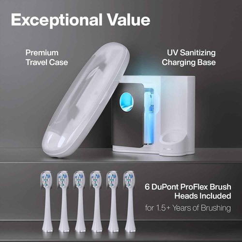 Aquasonic Vibe Series PRO – Ultra-Whitening Electric Toothbrush – 5 Modes & Smart Timers – UV Sanitizing Base – ADA Accepted (Charcoal Metallic)