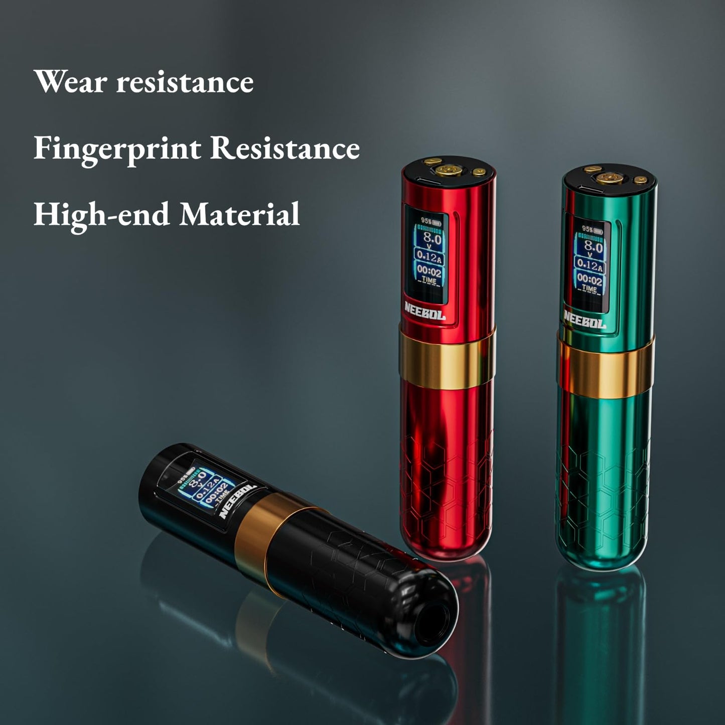 NEEBOL Wireless Tattoo Gun Rotary Tattoo Machine LED Display Screen 8 Hour Battery Life Extra Battery Permanent Tattoo Art High-end Tattoo Pen Equipment Supply Makeup Gift (Red)