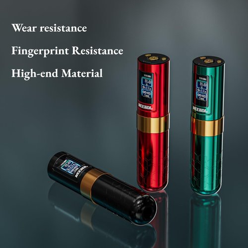 Neebol Wireless Tattoo Gun Rotary Tattoo Machine LED Display Screen 8 Hour Battery Life Extra Battery Permanent Tattoo Art High-end Tattoo Pen Equipment Supply Makeup Gift (Red)