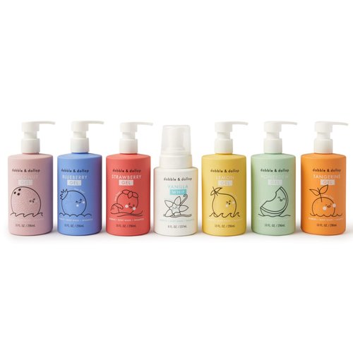 Dabble & Dollop Rainbow of Bubbles – Natural 4-in-1 Bath Set for Kids, Includes Bubble Bath, Body Wash, Shampoo, No Parabens/Sulfates, Vegan, Gluten-Free, Tear-Free (7-Pack)