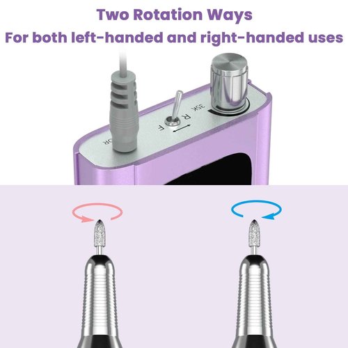 Delanie Professional Nail Drill High Torque 35000 RPM Rechargeable Portable Electric Nail File Filer for Acrylic Gel with Cuticle Bits, Salon Manicure Tool, Purple
