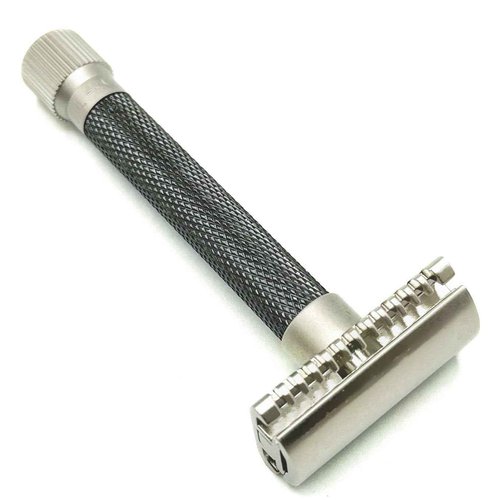 Parker THE VARIANT OPEN COMB - ADJUSTABLE Double Edge Safety Razor, Customize your Shave with a Turn of the Dial from Mild to Aggressive - 5 Blades Included (Graphite Gray)