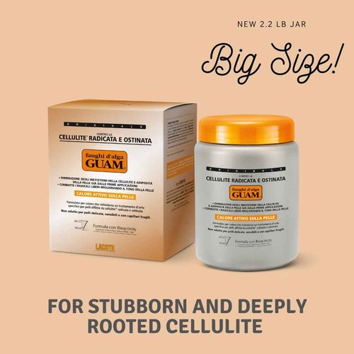 Guam Anti-cellulite Body Wrap for Thighs, Legs, MAX STRENGTH Hot Mud for Stubborn Cellulite, Clay Body Mask with Caffeine, Seaweed and Essential Oils, Reduce Cellulite on Legs, (2.2LB)