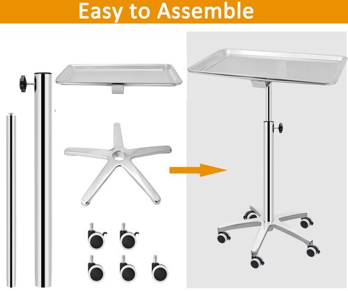 Salon Tray Extra Large Tattoo Tray Premium Stainless Steel Tray cart for Clinic Spa Dental，Rolling Hairstylist Tray Mayo Stand with Brake Wheels