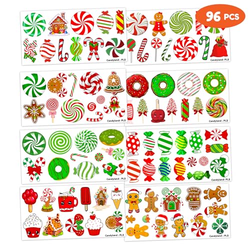 96 PCS Cute Candyland Candy Land Temporary Tattoos Theme First Birthday Party Decorations Favors Supplies Decor Kids Tattoo Stickers Gifts For Kids Boys Girls Prizes Carnival Christmas Xmas Hoiliday