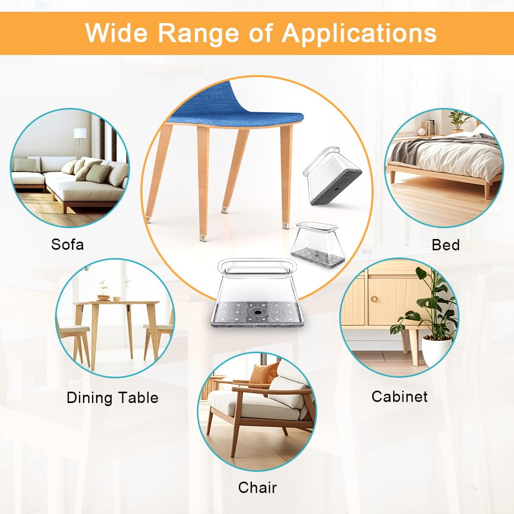 32 Pcs Rectangle Chair Leg Floor Protectors for Hardwood - Silicone Felt Furniture Pads, Scratch/Noise Reducing Covers, Small (Fits Perimeter 3-3/4" to 4-7/8")