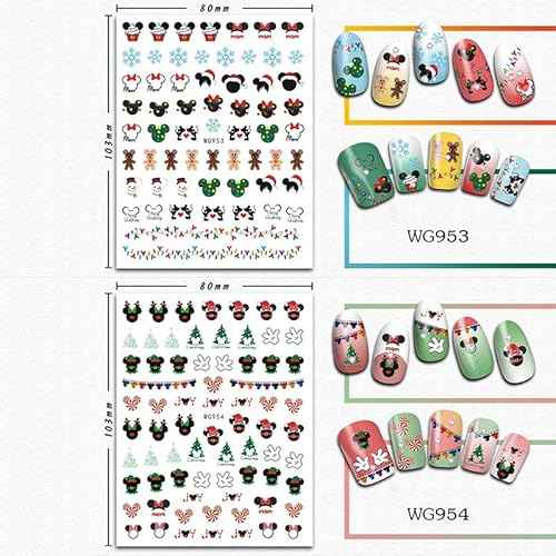 4 Sheets Christmas Nail Art Stickers Decals 3D Cute Animal Christmas Tree Snowflake Candy Self Adhesive Nail Design Nail Decals Xmas Nail Stickers for Women DIY Xmas Party Nail Decoration