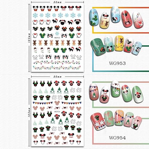 4 Sheets Christmas Nail Art Stickers Decals 3D Cute Animal Christmas Tree Snowflake Candy Self Adhesive Nail Design Nail Decals Xmas Nail Stickers for Women DIY Xmas Party Nail Decoration