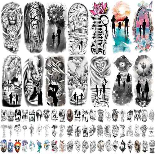 77 Sheets Family Temporary Tattoos - Fake Tattoos for Couple Dating, Family Gathering - Unity Symbol Tattoos for Valentine, Mother's Day, Father's Day, New Year Easter Gift