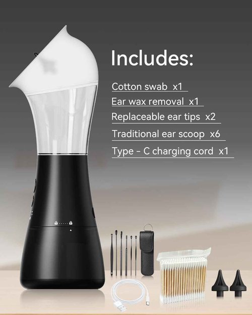 Electric Ear Wax Removal Kit with Integrated Waste Tank, Safe Water Ear Cleaner with Temperature Sensor, 4 Pressure Modes for Varying Earwax Levels – Effective Smart Ear Cleaning for Family Use