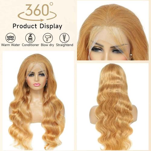 Honey Blonde Wig Human Hair 200 Density 13x4 HD Lace Front Wigs Human Hair Pre Plucked Body Wave Honey Blonde Wig Human Hair 27# Colored Glueless Wigs 16 Inch